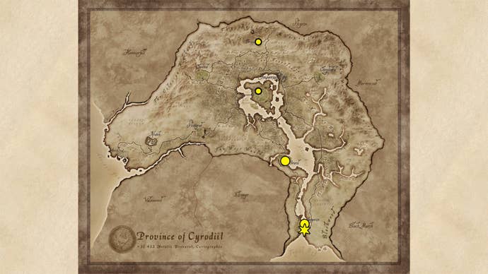 A map showing the Light Armor Trainer locations in Oblivion Remastered.