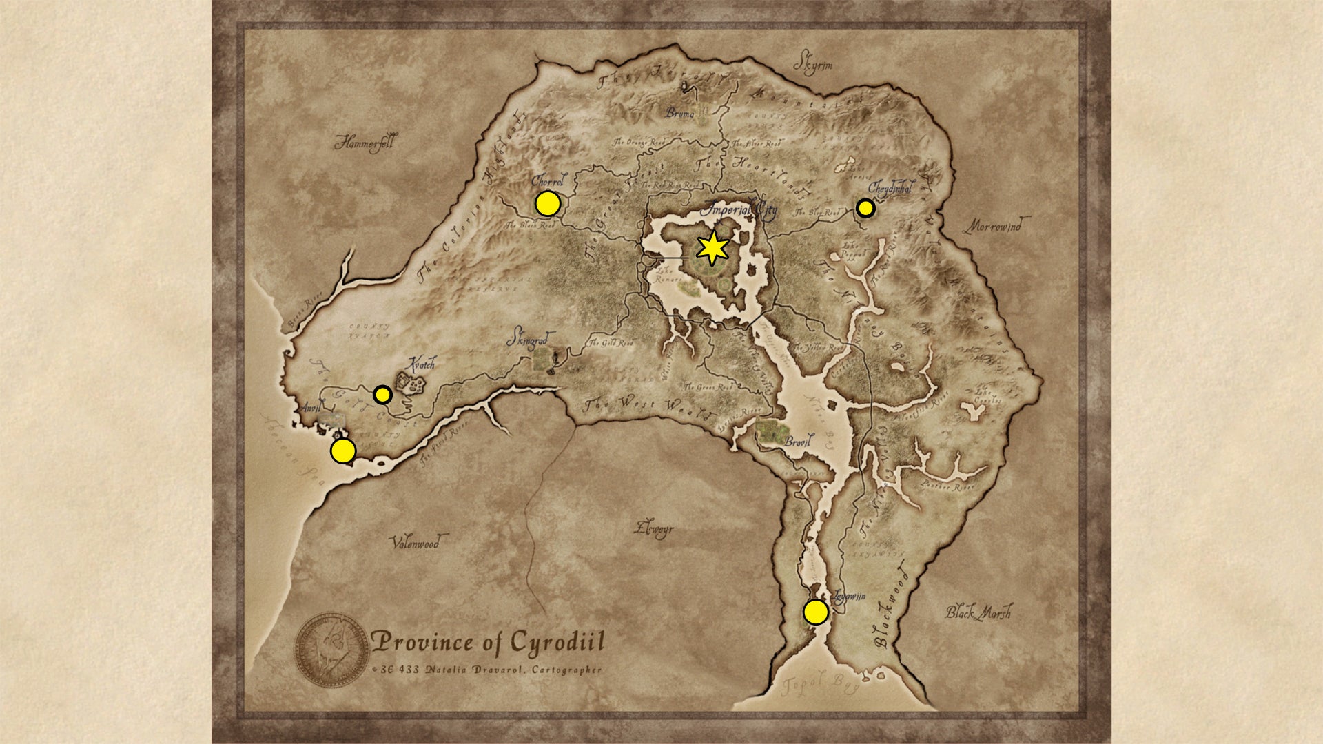 A map showing the Mercantile Trainer locations in Oblivion Remastered. - 20