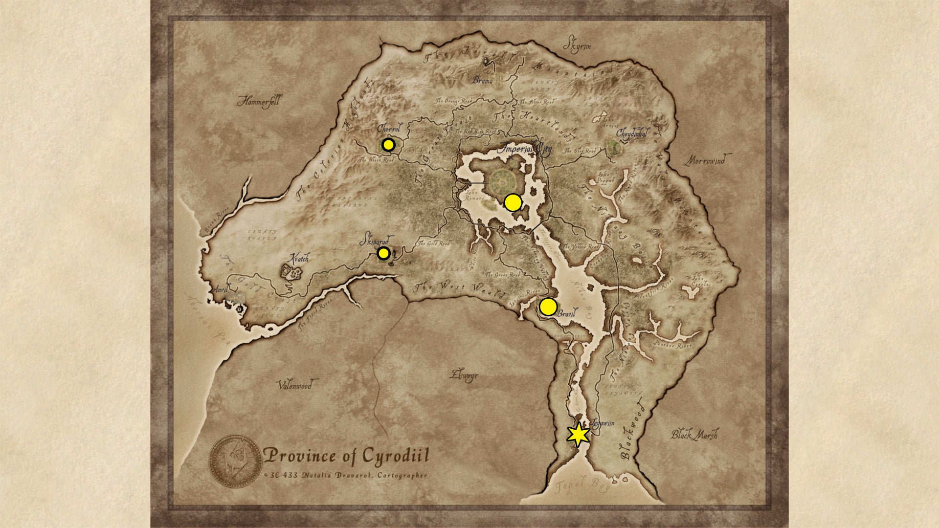 A map showing the Mysticism Trainer locations in Oblivion Remastered. - 21