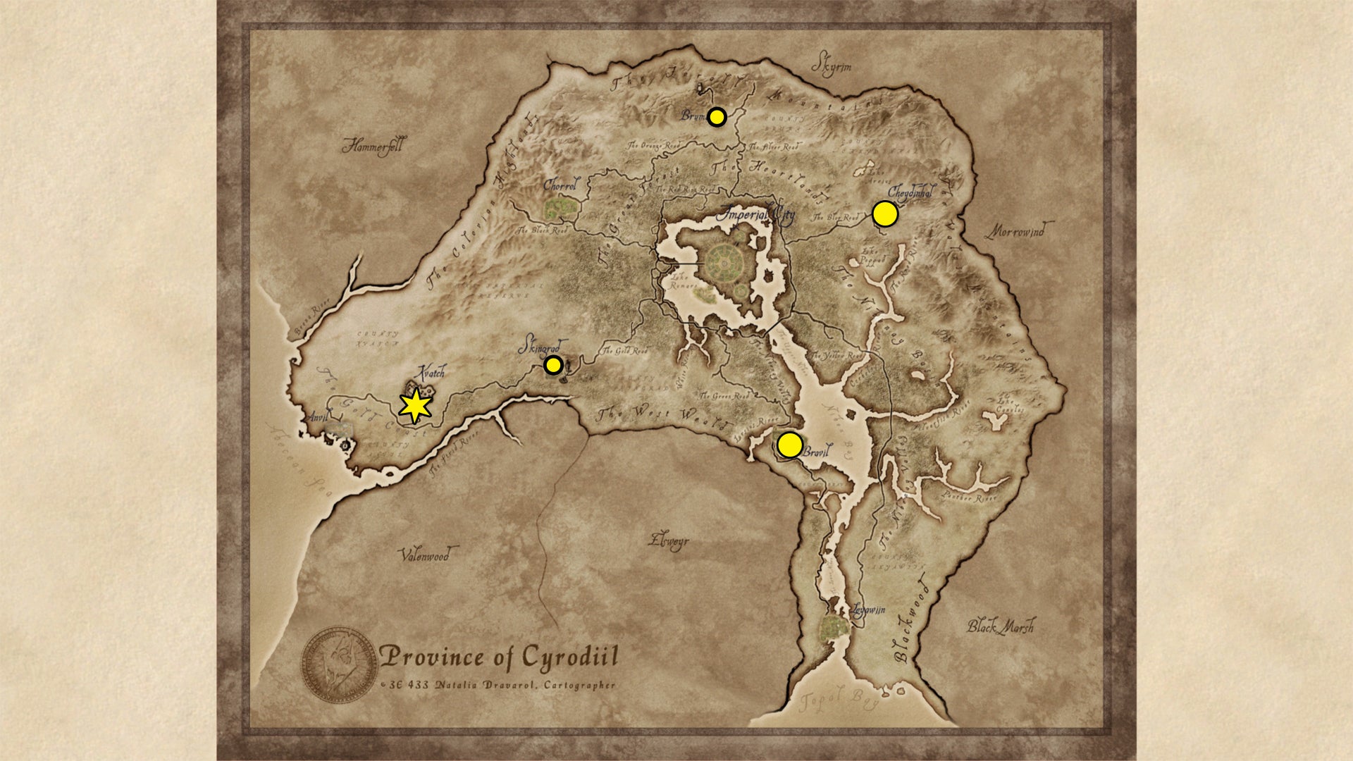 A map showing the Restoration Trainer locations in Oblivion Remastered. - 22