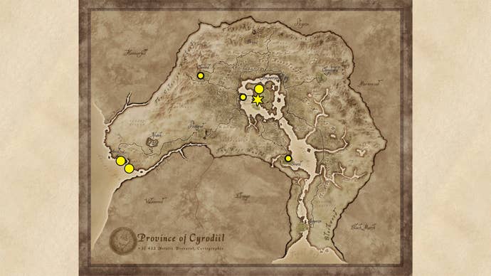 A map showing the Sneak Trainer locations in Oblivion Remastered.
