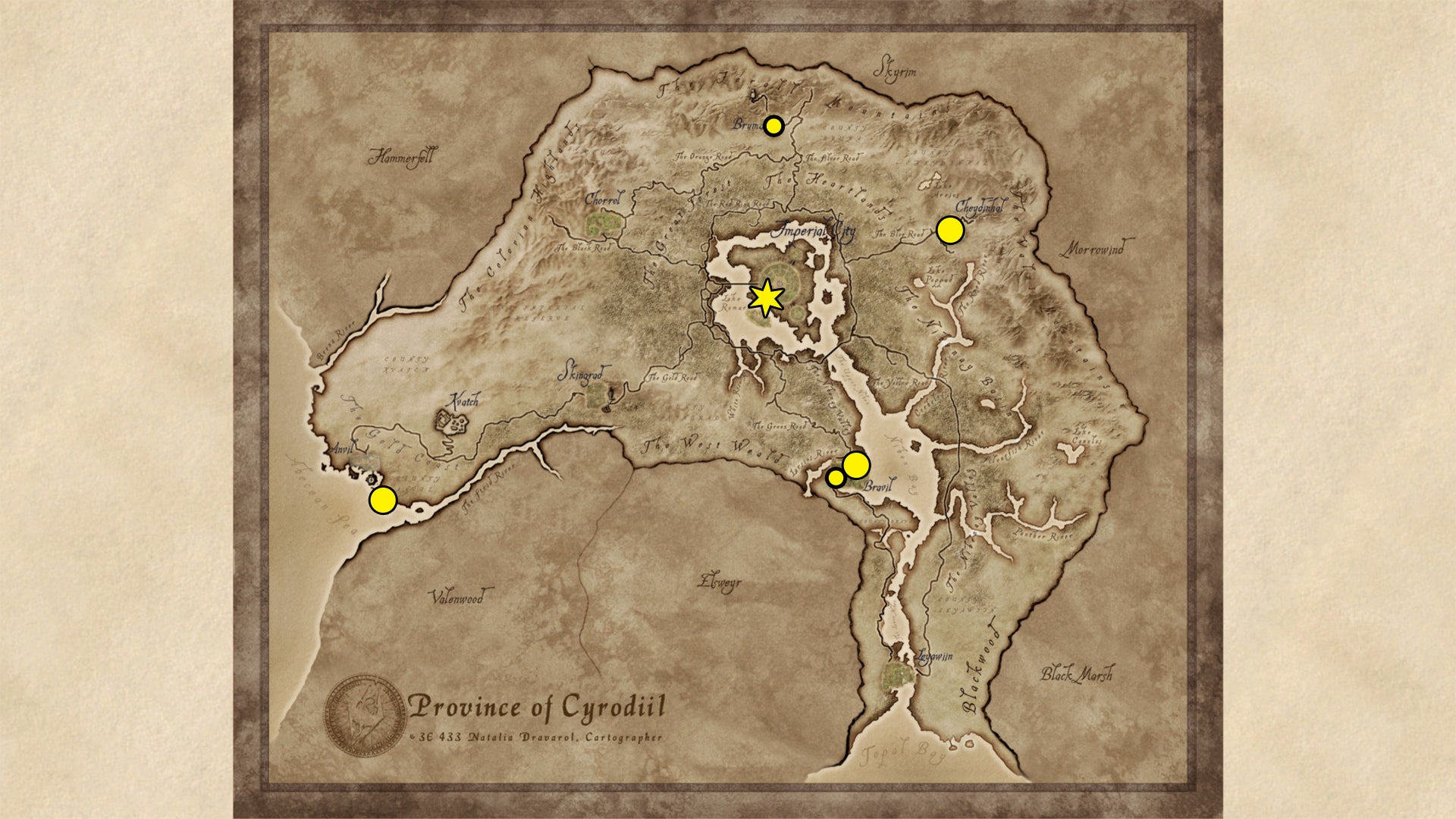 A map showing the Speechcraft Trainer locations in Oblivion Remastered. - 25