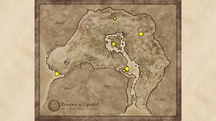 A map showing the Speechcraft Trainer locations in Oblivion Remastered.