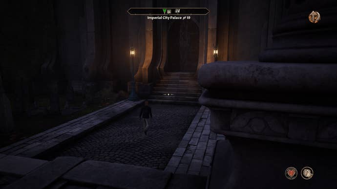 The player trailing Agarmir during the Unfriendly Competition quest in Oblivion Remastered.