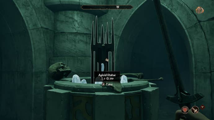 Ayleid statue at the end of Vilverin in Oblivion Remastered.