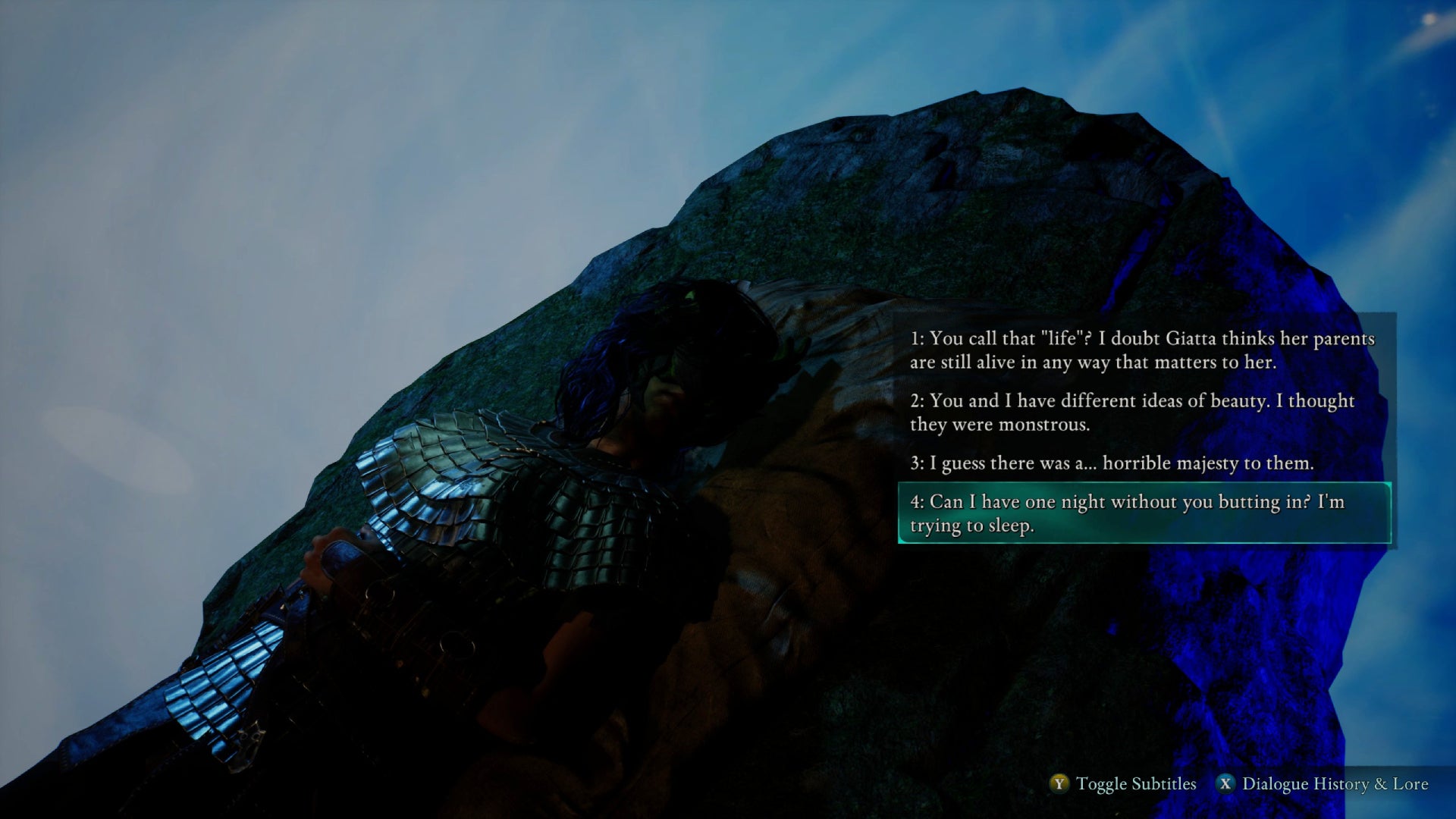 The Aedyran Envoy having a dream chat in Avowed.