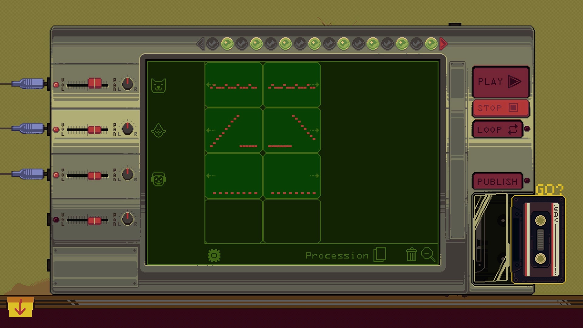 Some notes set up in a sequencer in Offbeat.