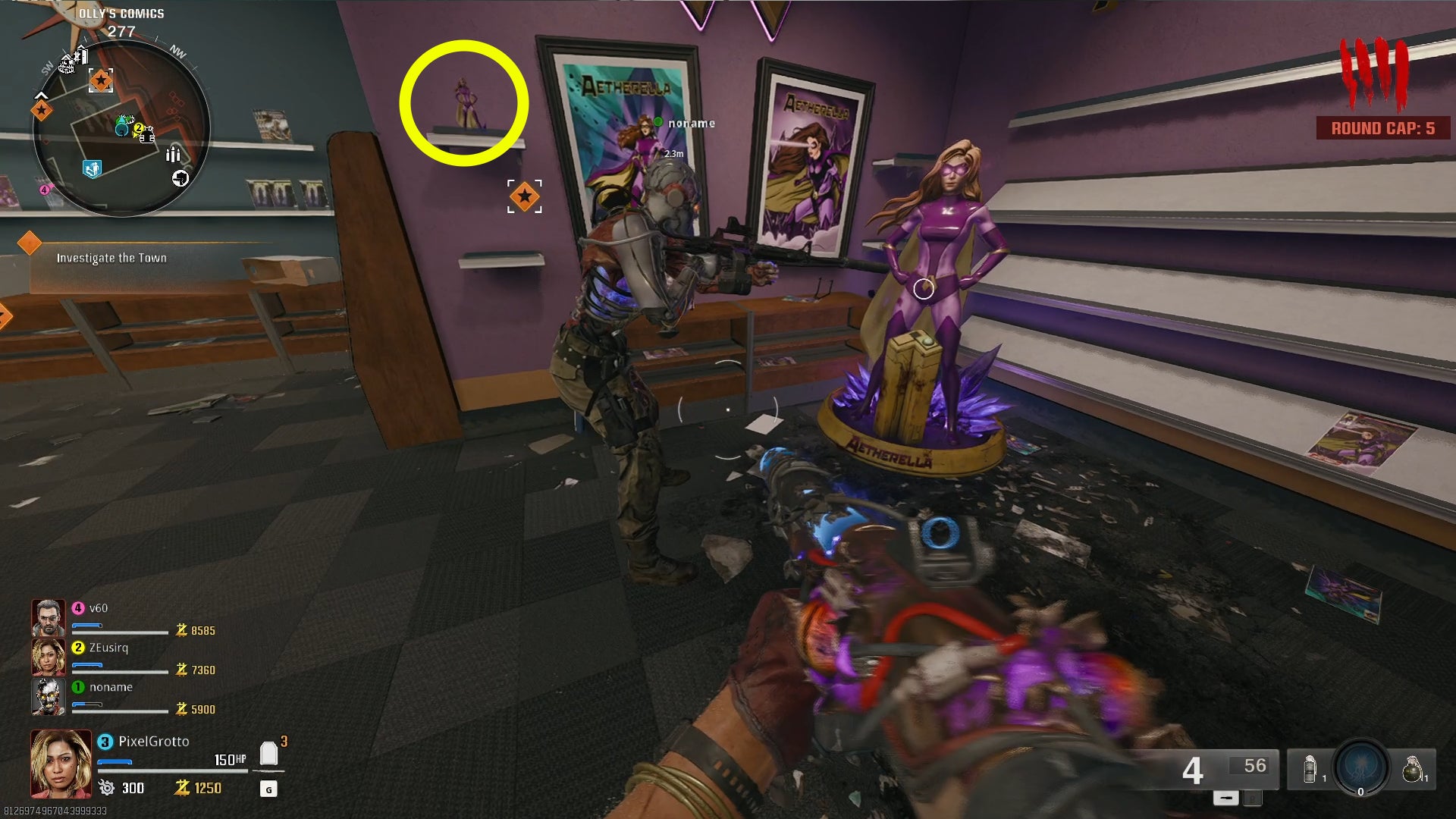 The location of an Aetherella statue hidden on a shelf in Olly's Comics on the Black Ops 6 Liberty Falls map. - 3