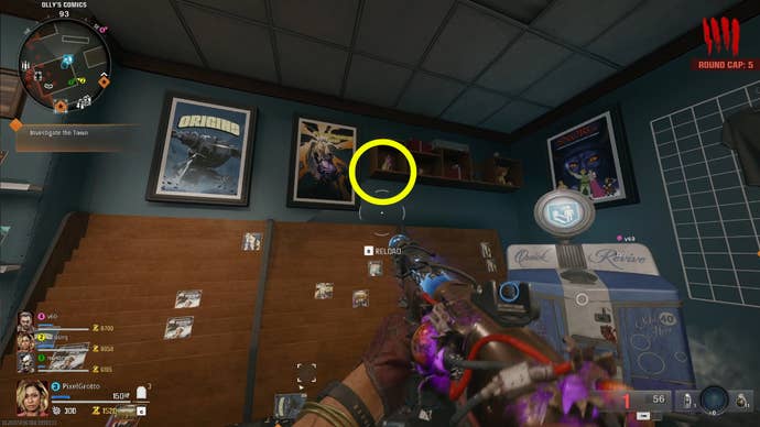 The location of an Aetherella statue hidden in a display shelf in Olly’s Comics on the Black Ops 6 Liberty Falls map.