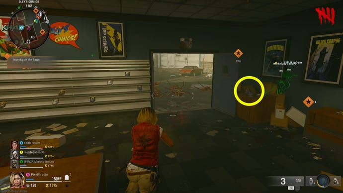 The location of an Aetherella statue hidden near the door of Olly’s Comics on the Black Ops 6 Liberty Falls map.