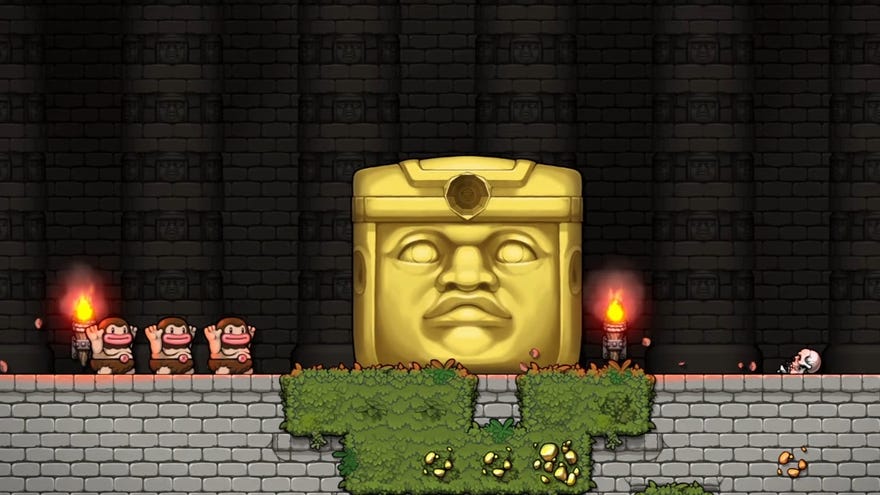 Olmec (a boss that’s a big golden head) in Spelunky 2.