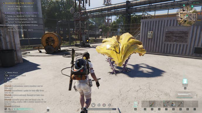 A crawling enemy under a yellow plastic sheet in Once Human.