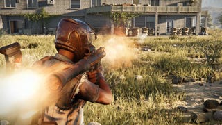 The player uses a grenade launcher against another player at their base in Once Human
