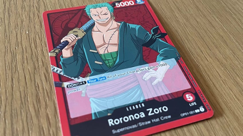 Roronoa Zoro's leader card in the One Piece Card Game.