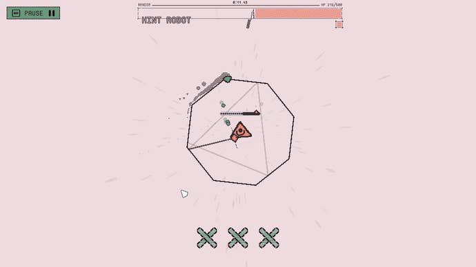 Fighting a hexagonal boss in One BTN Bosses.