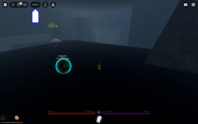A screenshot of Onikami in Roblox showing the game's menu button.