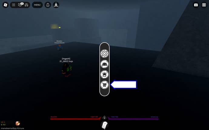A screenshot of Onikami in Roblox showing the game's shop button.