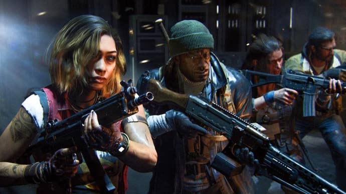 A group of Operators in Call of Duty: Black Ops 6 stand side-by-side, weapons at the ready.