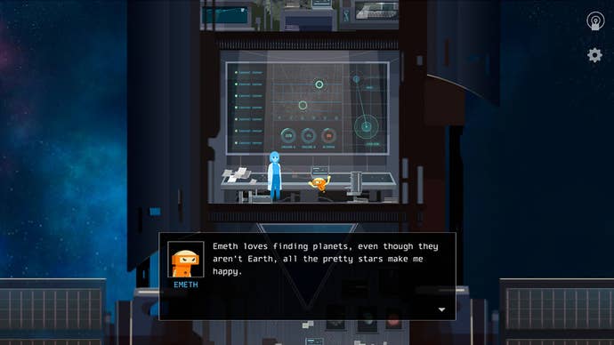 The little robot in Opus: The Day We Found Earth having a conversation with the scientist who built them