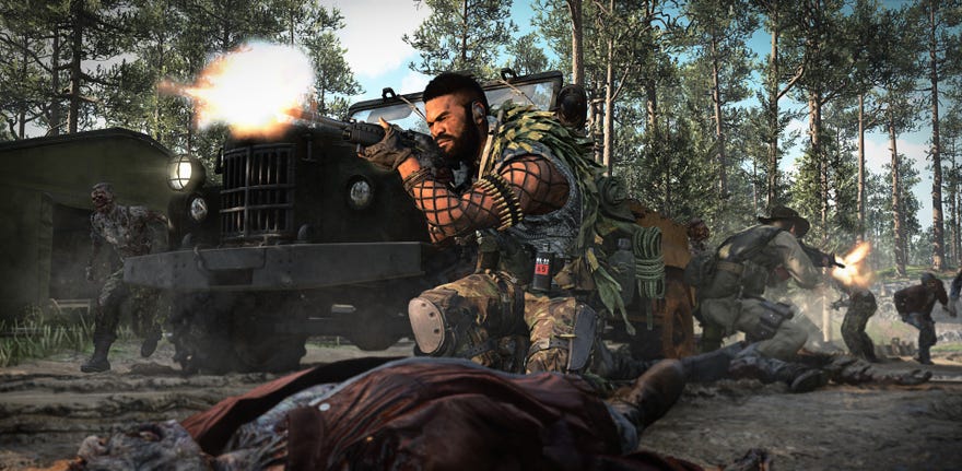 An operator fights off zombies in COD Cold War’s Outbreak mode.