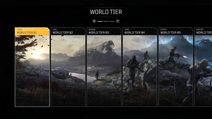 A screenshot of the Outriders World Tier menu, where you select the World Tier you’d like to play with.