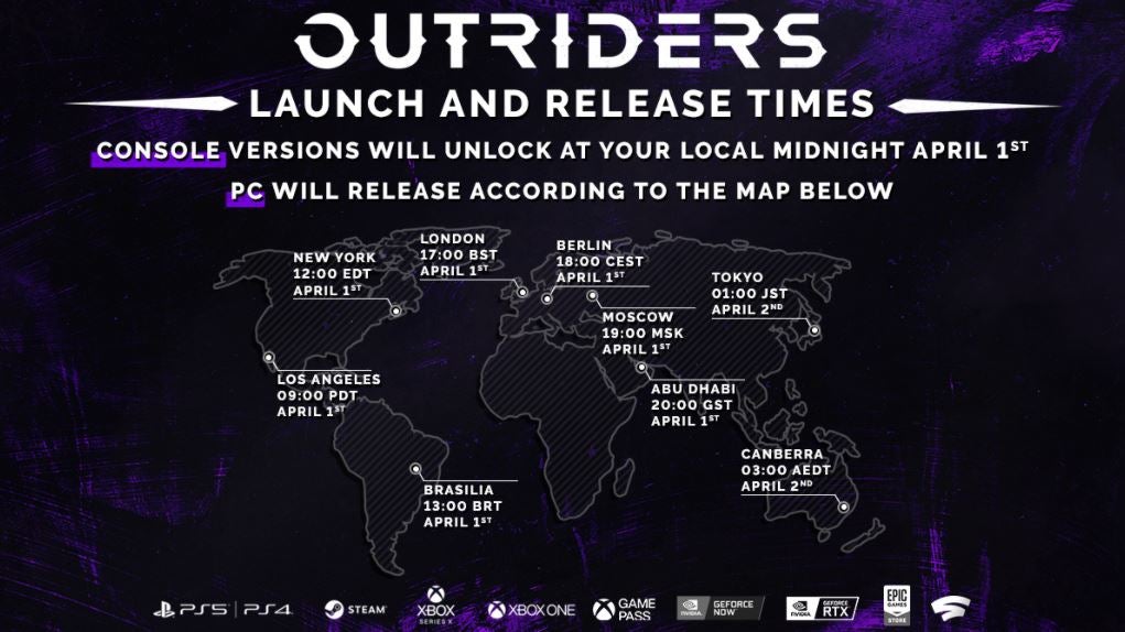 Outriders release time for PC PlayStation and Xbox in BST CEST