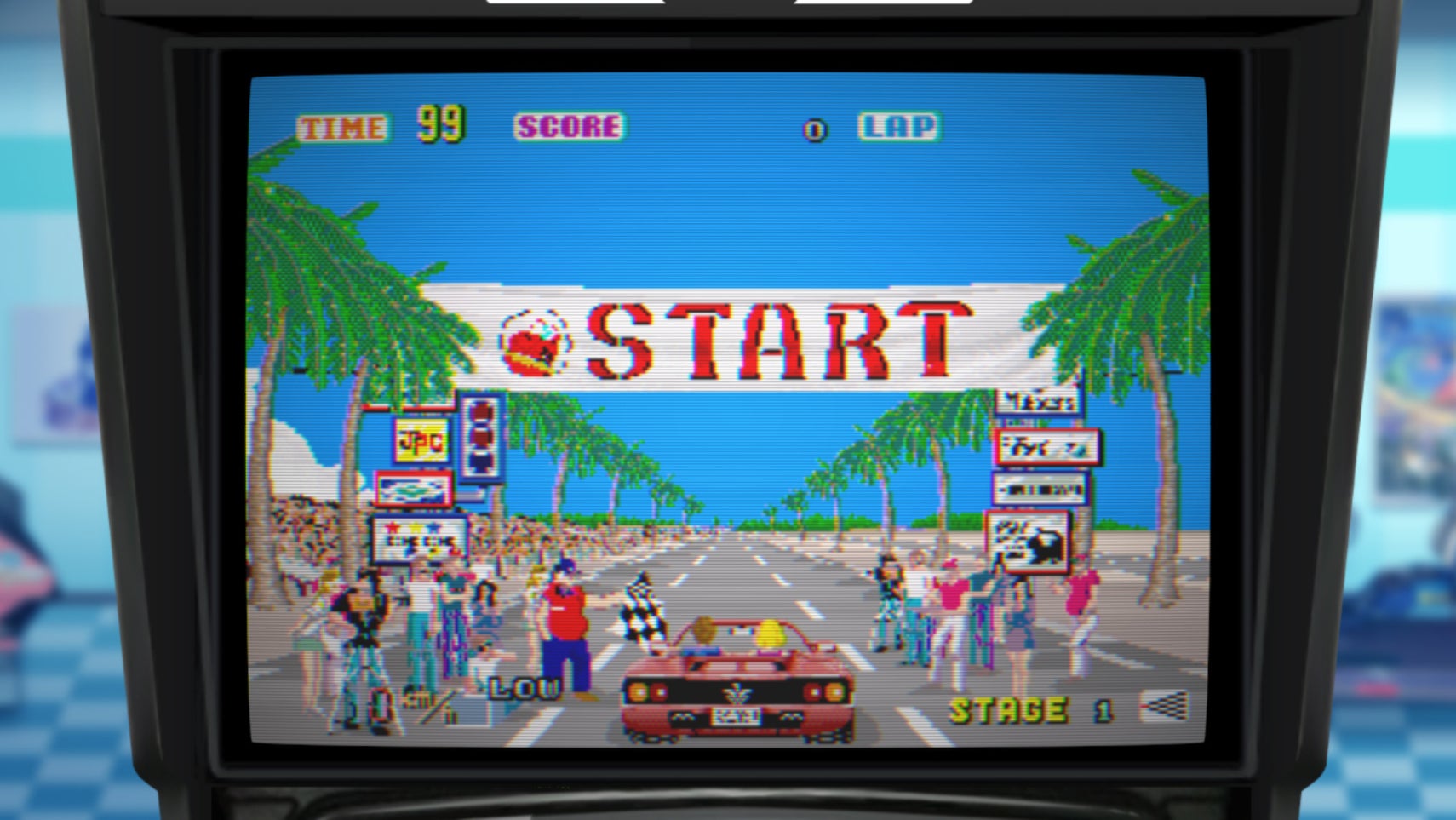 A car sitting at the start line in OutRun. - 1