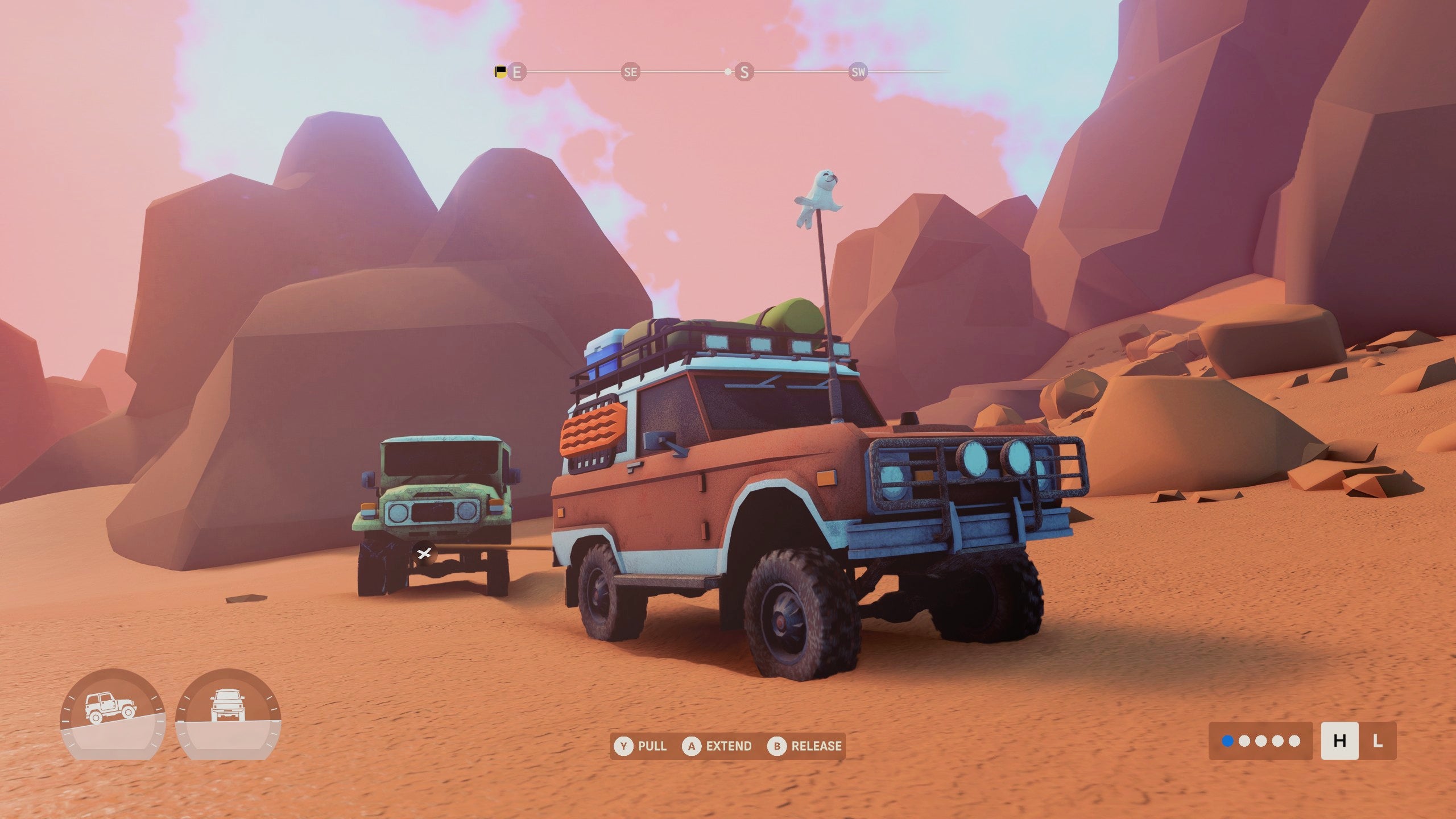 A jeep tows another in Over the Hill.