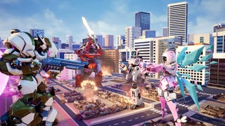 Override: Mech City Brawl launch trailer has a high number of mechs getting punched through entire city blocks