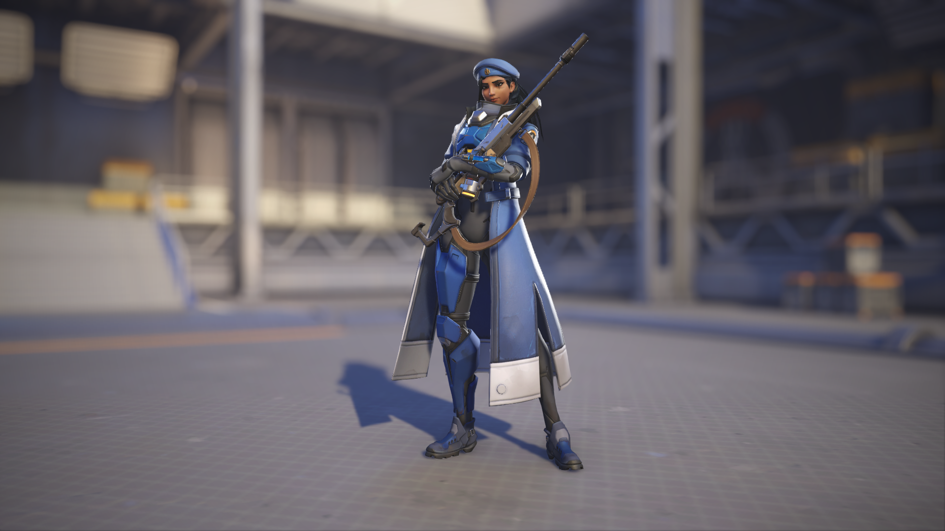 Ana models her Captain Amari skin in Overwatch 2.