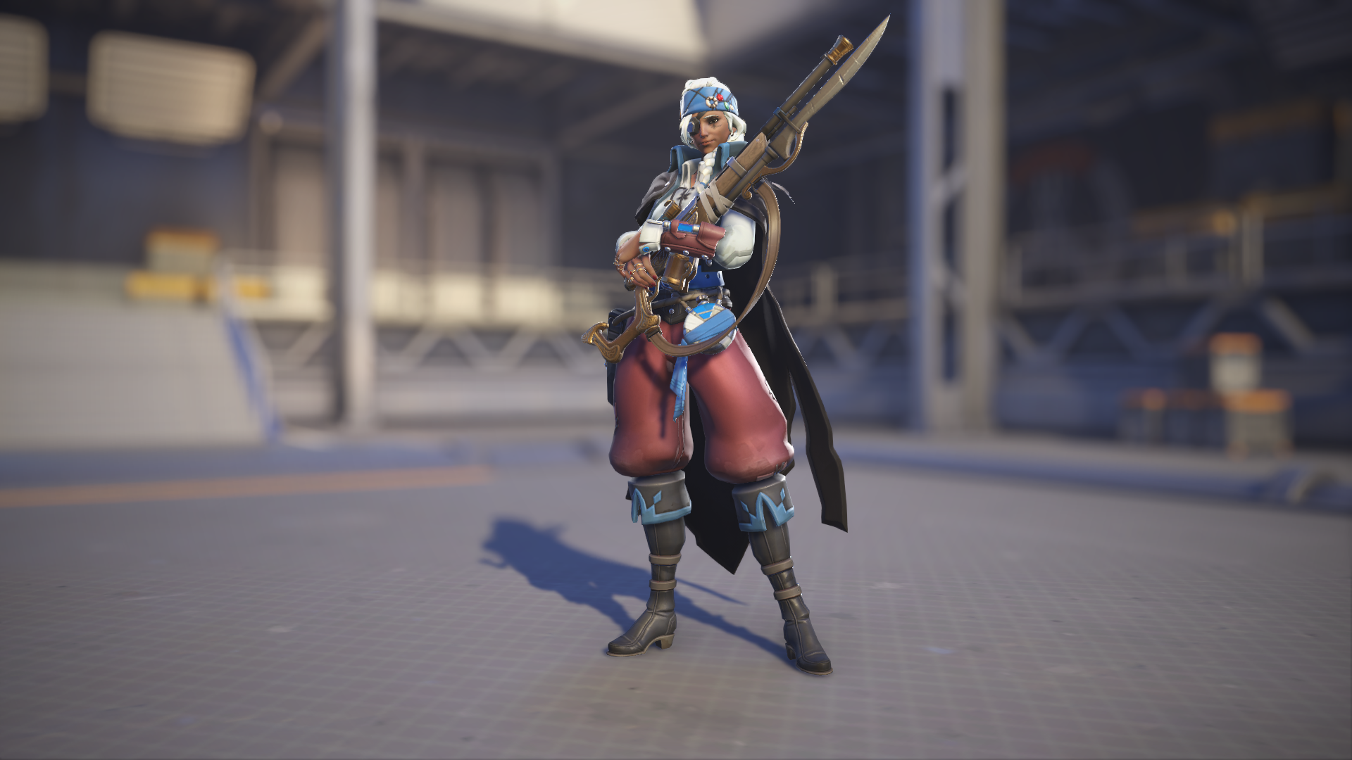 Ana models her Corsair skin in Overwatch 2.