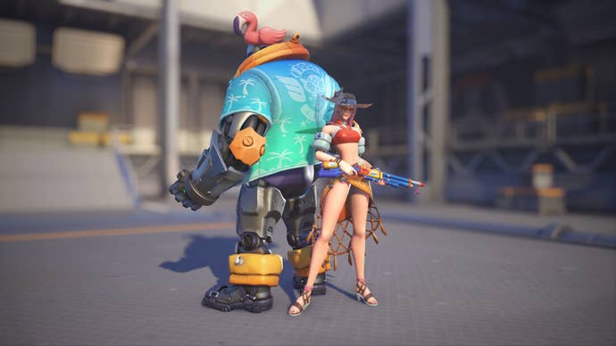 Ashe models her Poolside skin in Overwatch 2.