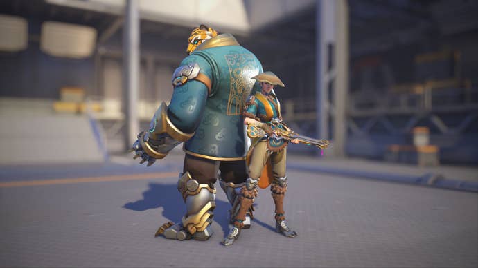 Ashe models her Tiger Huntress skin in Overwatch 2.