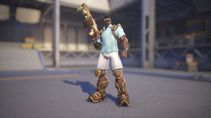 Baptiste models his Tropical skin in Overwatch 2.