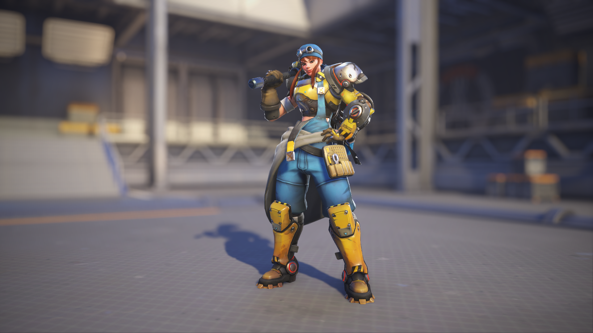 Brigitte models her Mechanic skin in Overwatch 2.