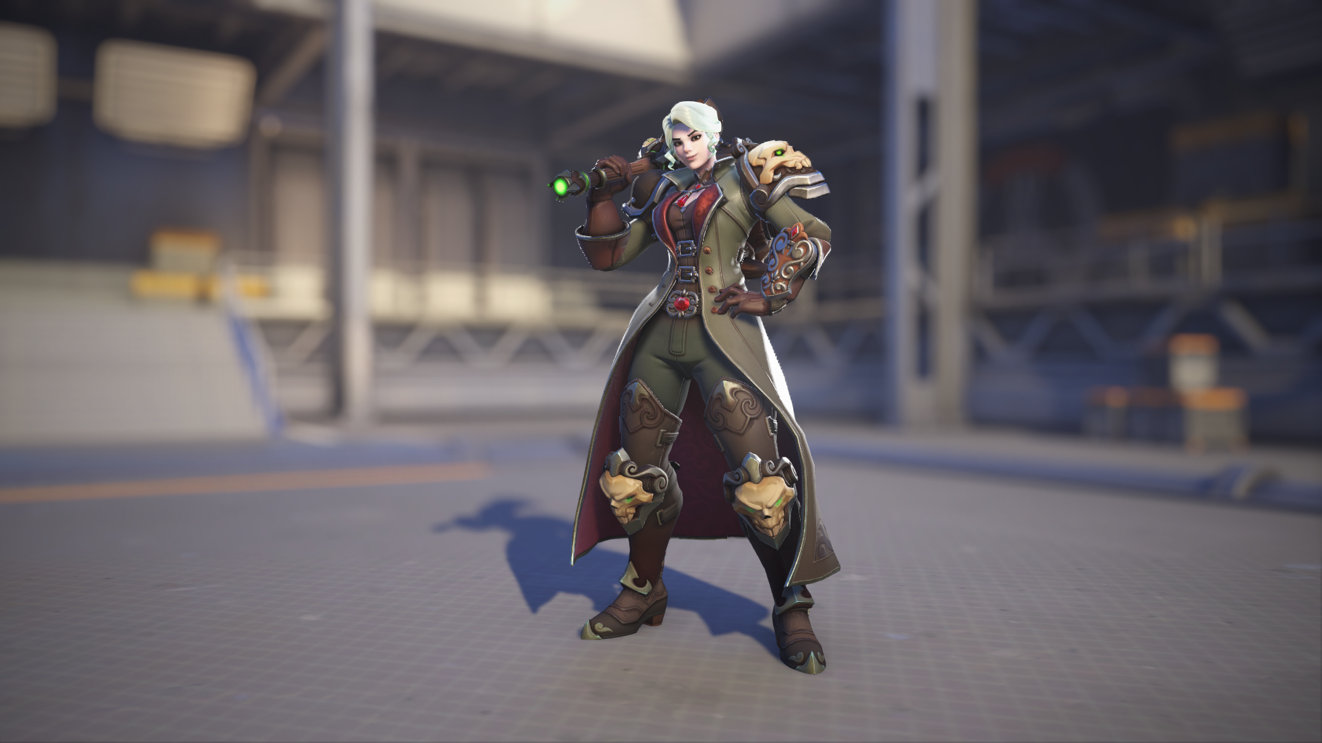 Brigitte models her Vampire Hunter skin in Overwatch 2.