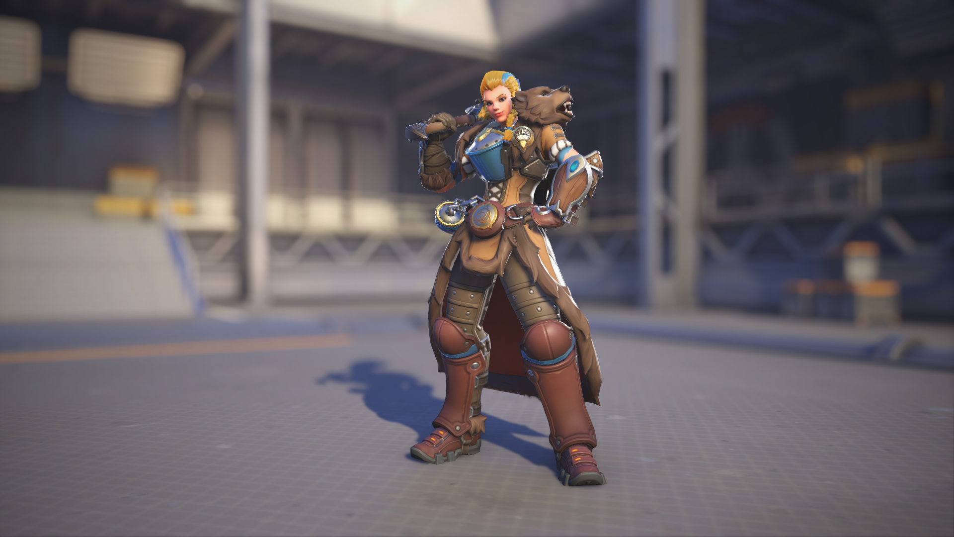 Brigitte models her Shieldmaiden skin in Overwatch 2.