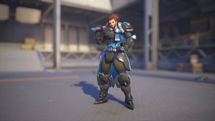 Brigitte models her Carbon Fiber skin in Overwatch 2.