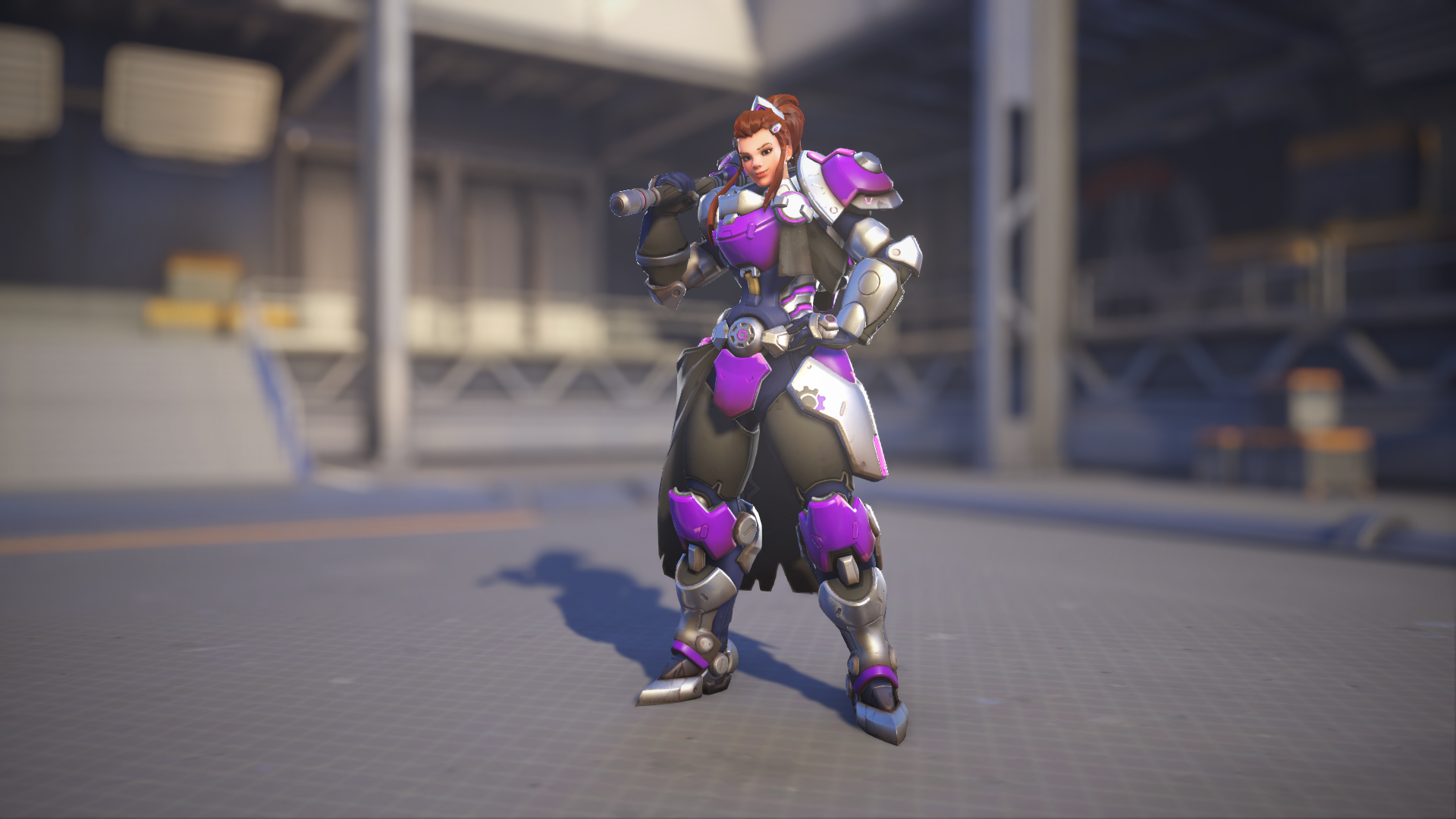 Brigitte models her Plommon skin in Overwatch 2.