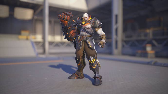 Doomfist models his Blackhand skin in Overwatch 2.