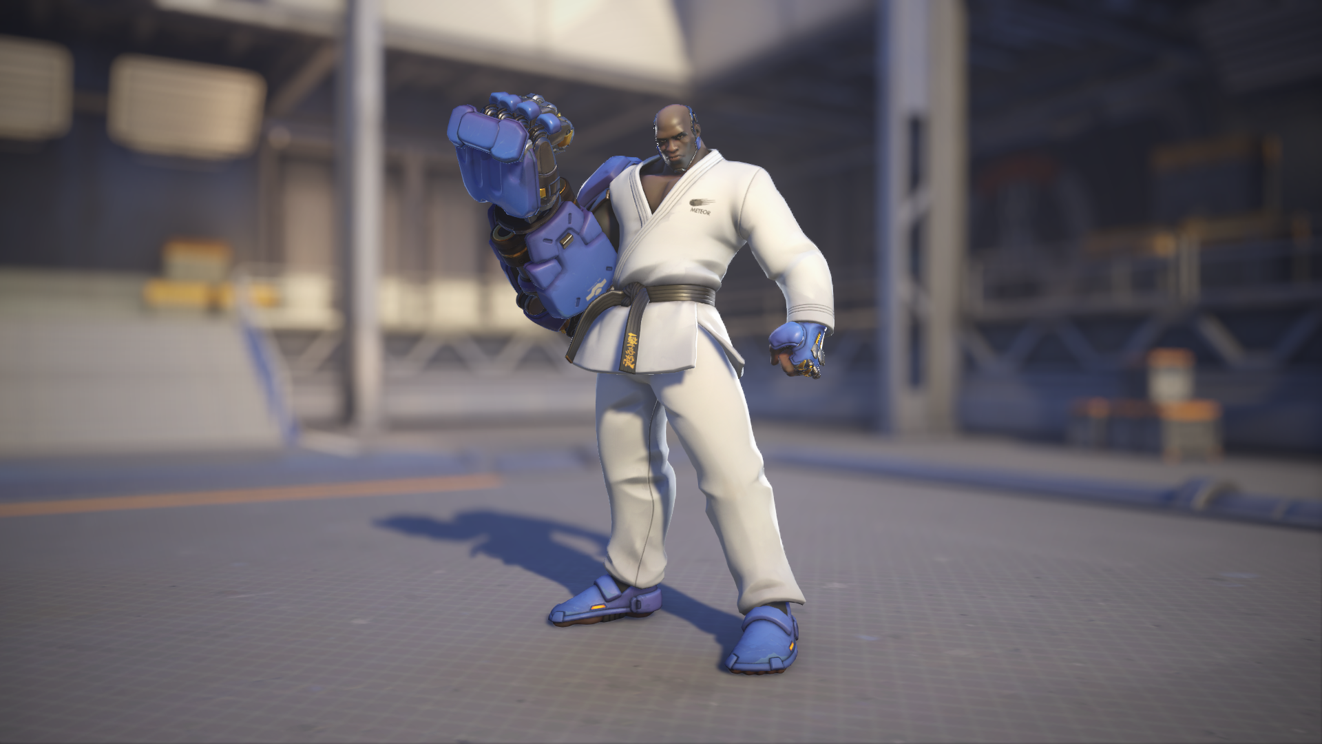 Doomfist models his Karate skin in Overwatch 2.