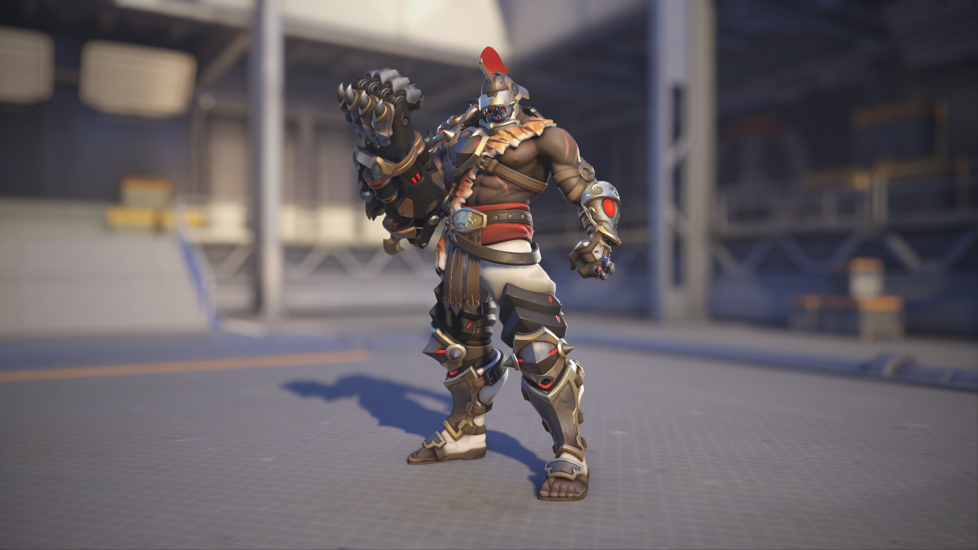 Doomfist models his Gladiator skin in Overwatch 2.