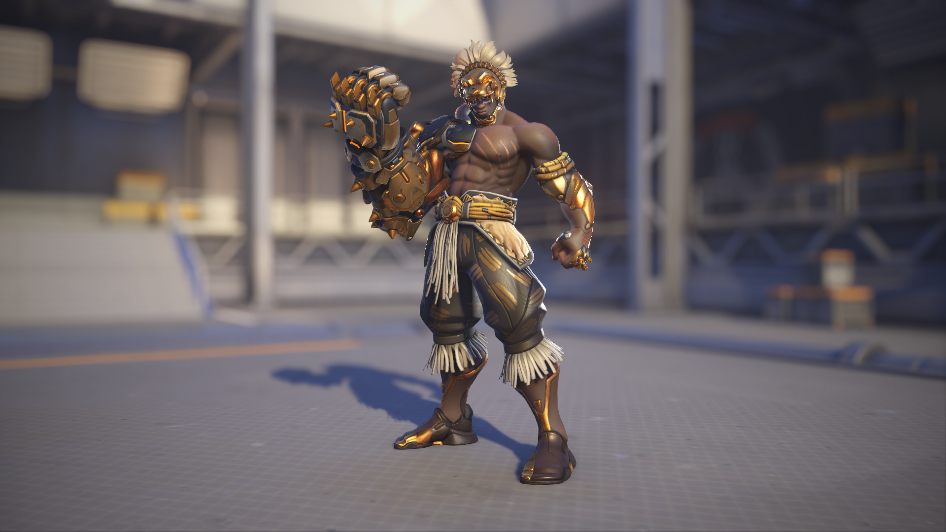 Doomfist models his Kìnìún skin in Overwatch 2.