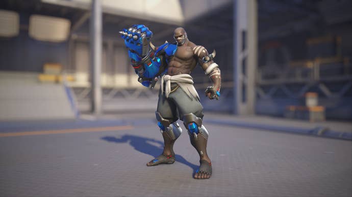 Doomfist models his Lake skin in Overwatch 2.