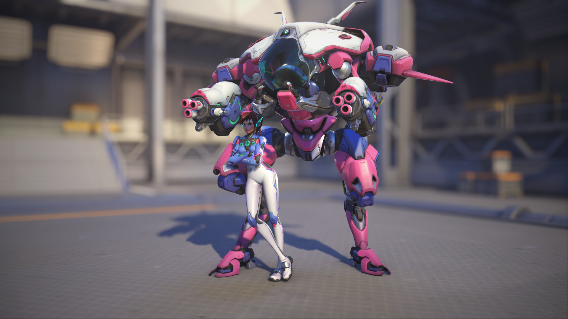 D.Va models her Overwatch 2 default skin.