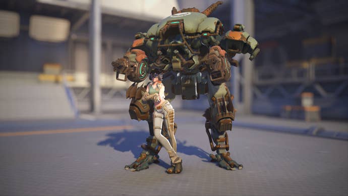 D.Va models her Scavenger skin in Overwatch 2.
