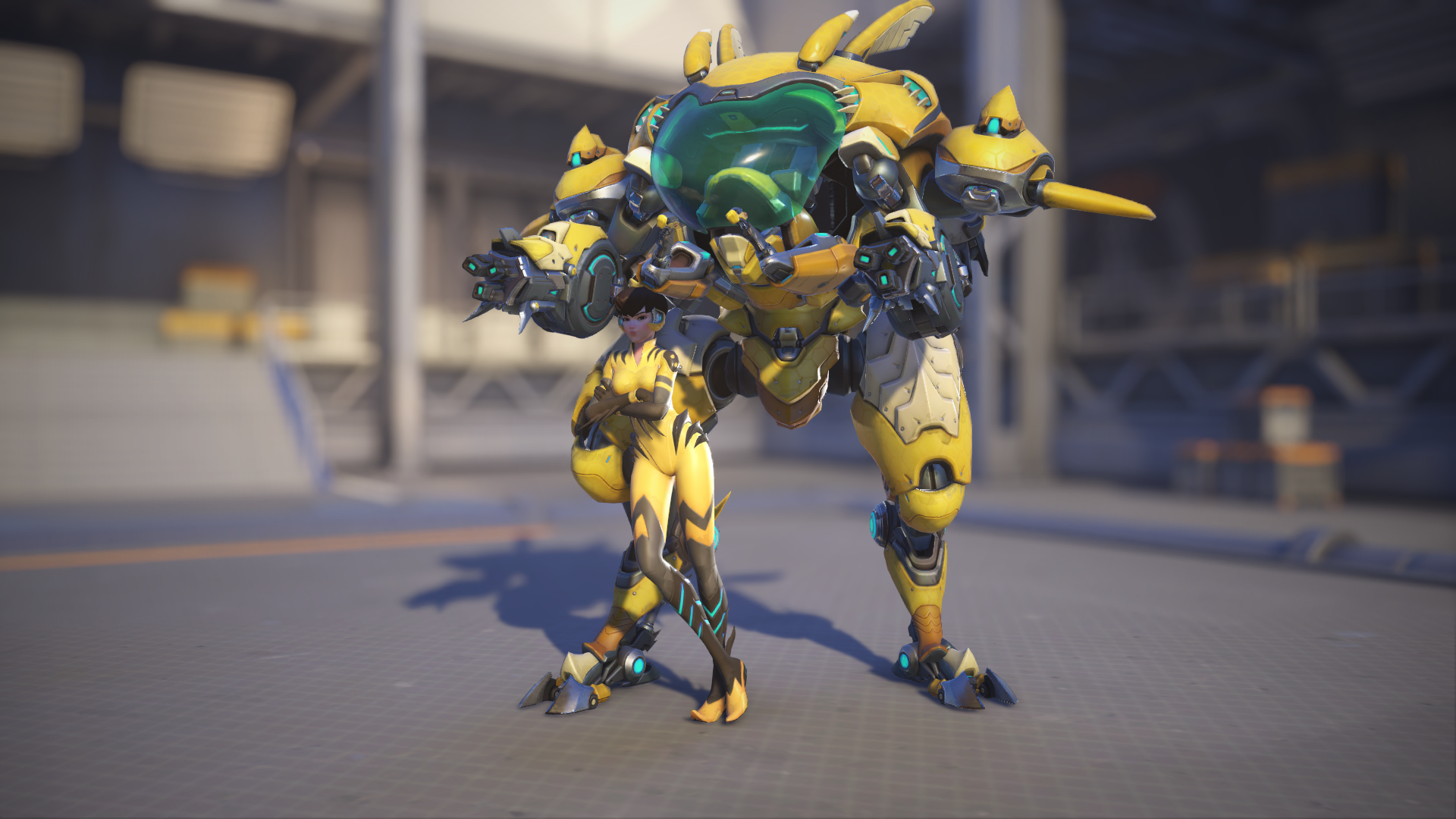 D.Va models her B.Va skin in Overwatch 2.