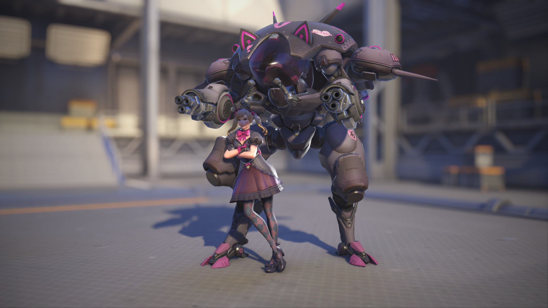 D.Va models her Black Cat skin in Overwatch 2.