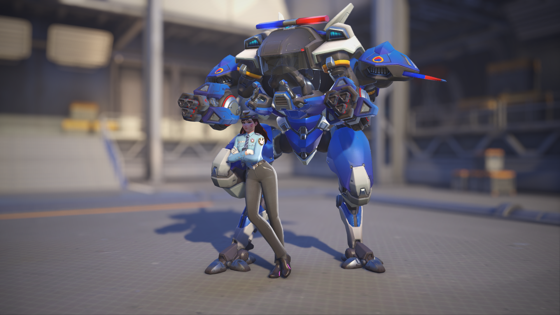 D.Va models her Officer skin in Overwatch 2.