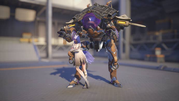 D.Va models her Shin-Ryeong skin in Overwatch 2.